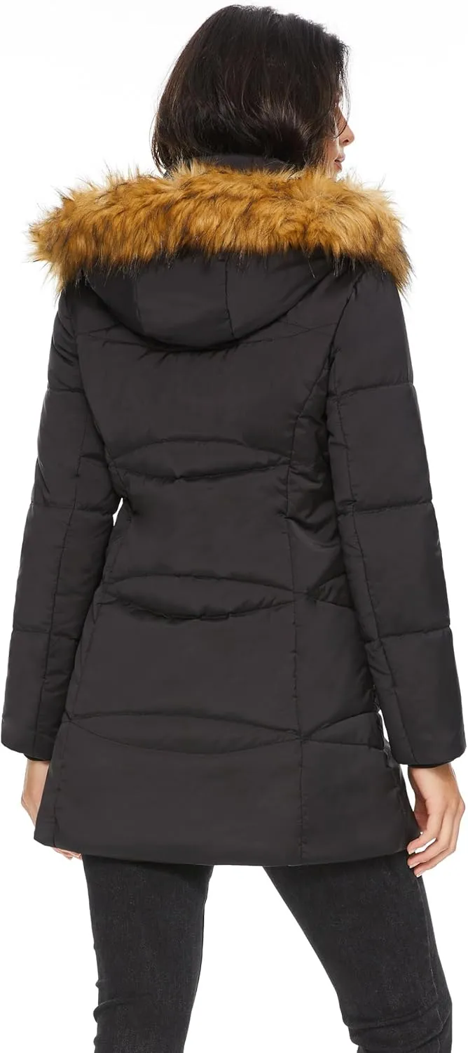 Orolay Womens Insulated Jacket with Removable Hood Faux Fur Zip up Winter Coat Mid-length