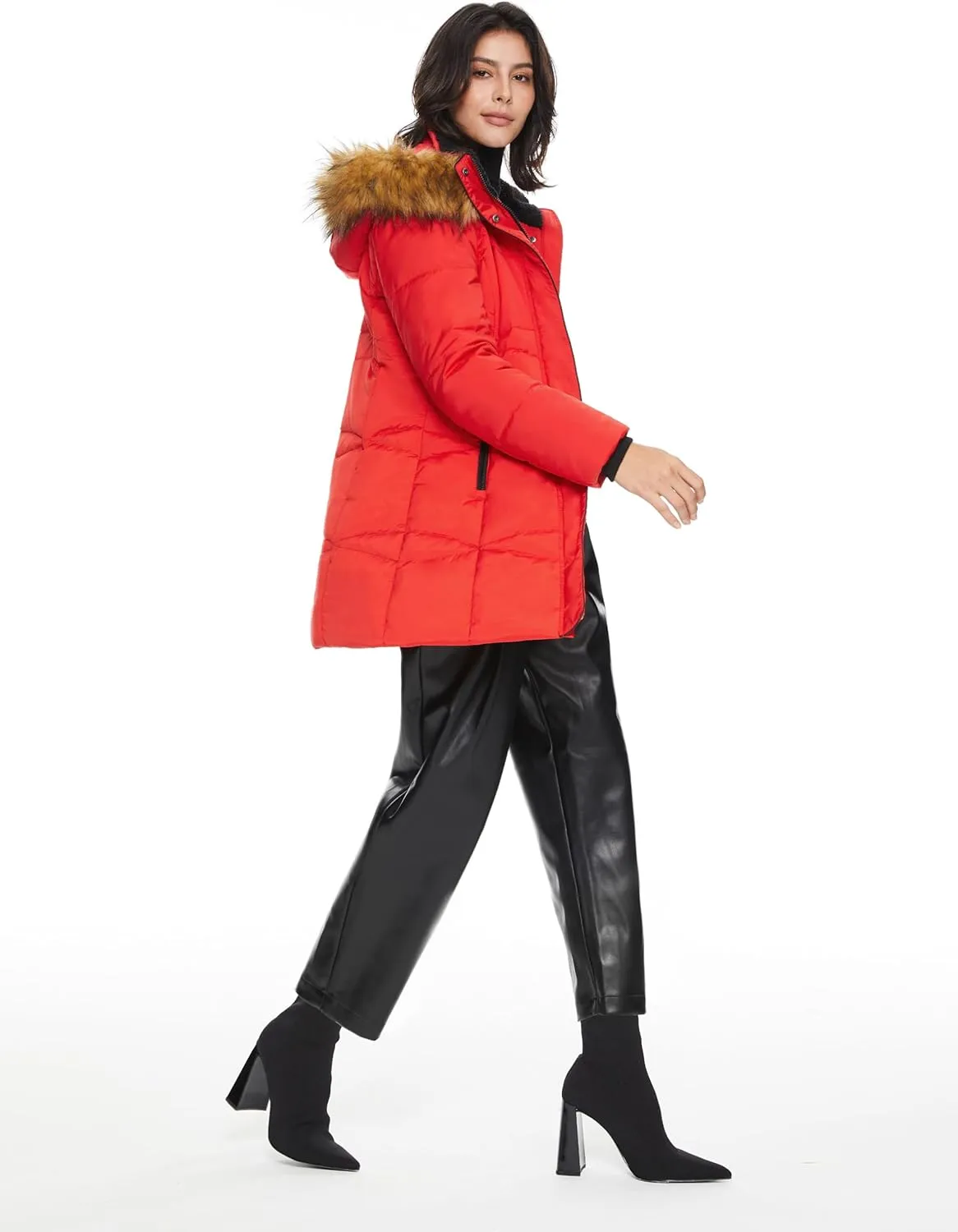Orolay Womens Insulated Jacket with Removable Hood Faux Fur Zip up Winter Coat Mid-length