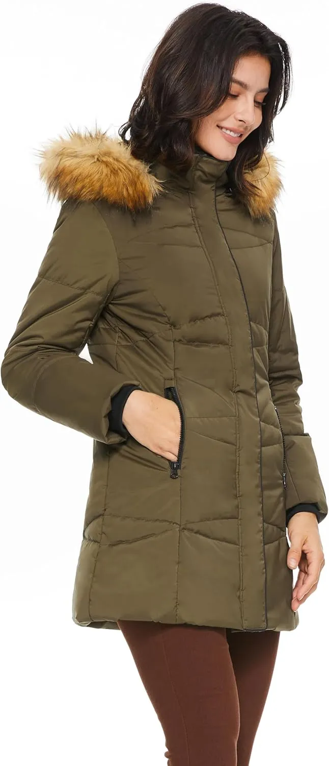 Orolay Womens Insulated Jacket with Removable Hood Faux Fur Zip up Winter Coat Mid-length
