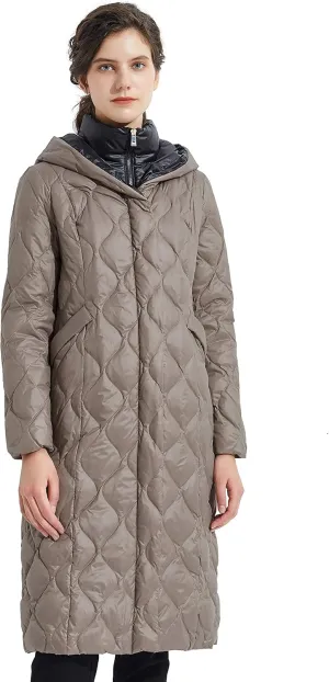 Orolay Women's Long Winter Coat Inner Bib Down Jacket Hooded Puffer Jacket