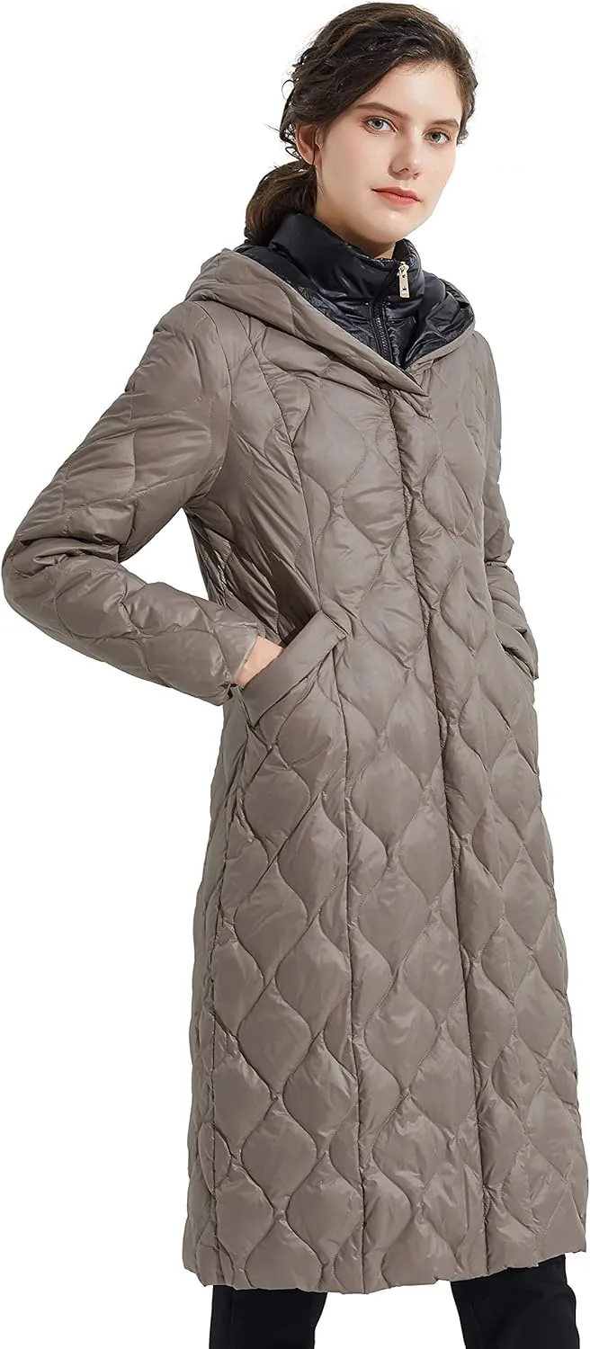 Orolay Women's Long Winter Coat Inner Bib Down Jacket Hooded Puffer Jacket