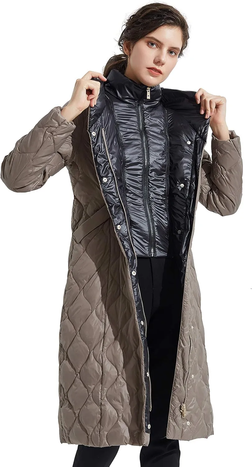 Orolay Women's Long Winter Coat Inner Bib Down Jacket Hooded Puffer Jacket