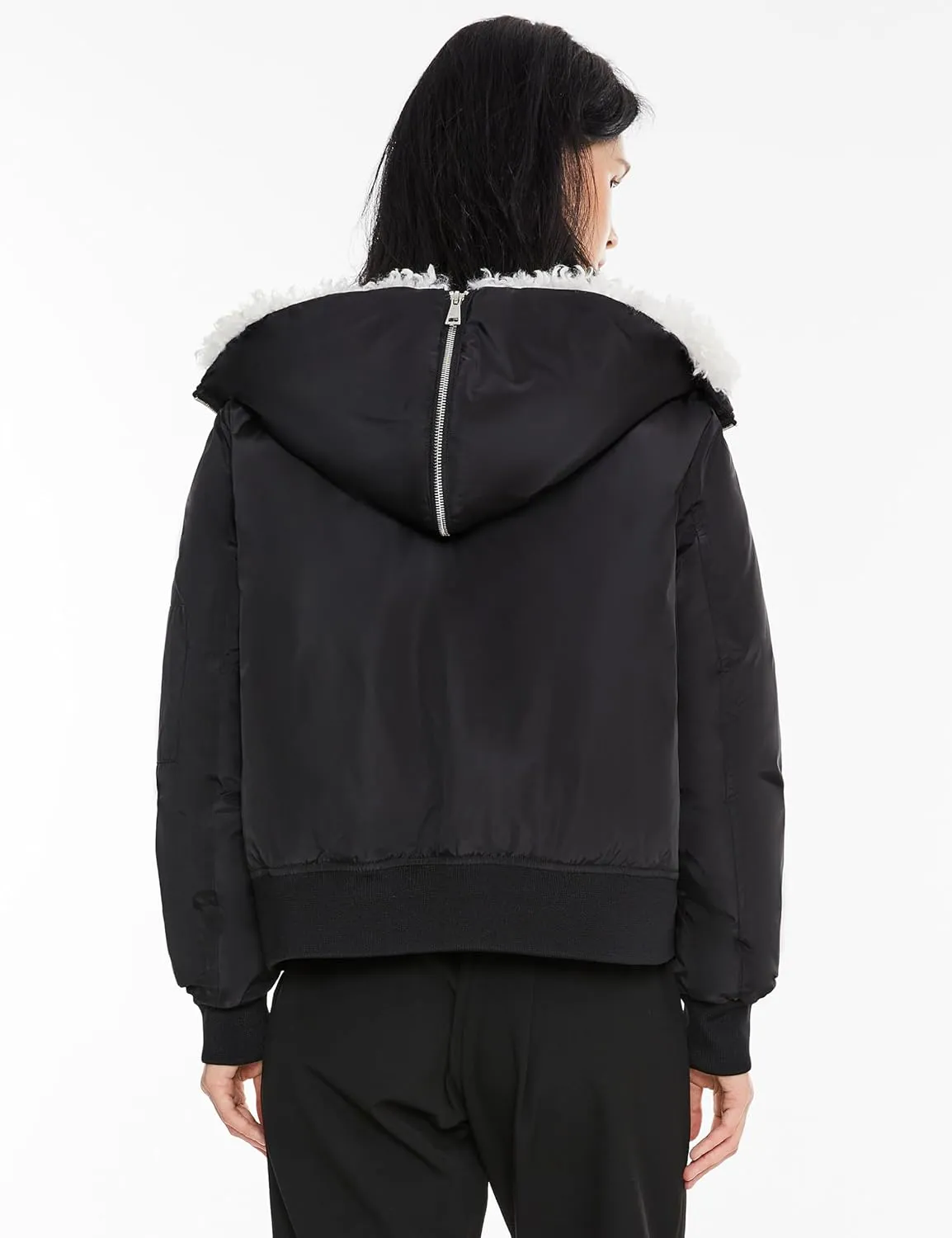 Orolay Women's Winter Bomber Jacket - Fleece Lined Hooded Parka Cropped Warm Coat