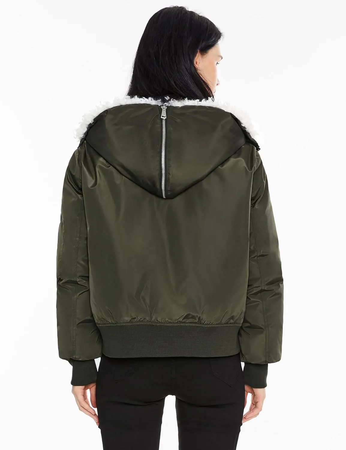 Orolay Women's Winter Bomber Jacket - Fleece Lined Hooded Parka Cropped Warm Coat