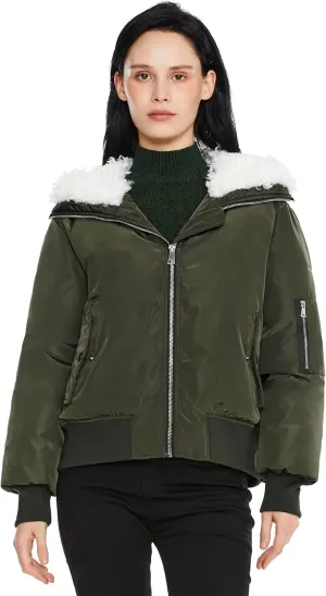 Orolay Women's Winter Bomber Jacket - Fleece Lined Hooded Parka Cropped Warm Coat