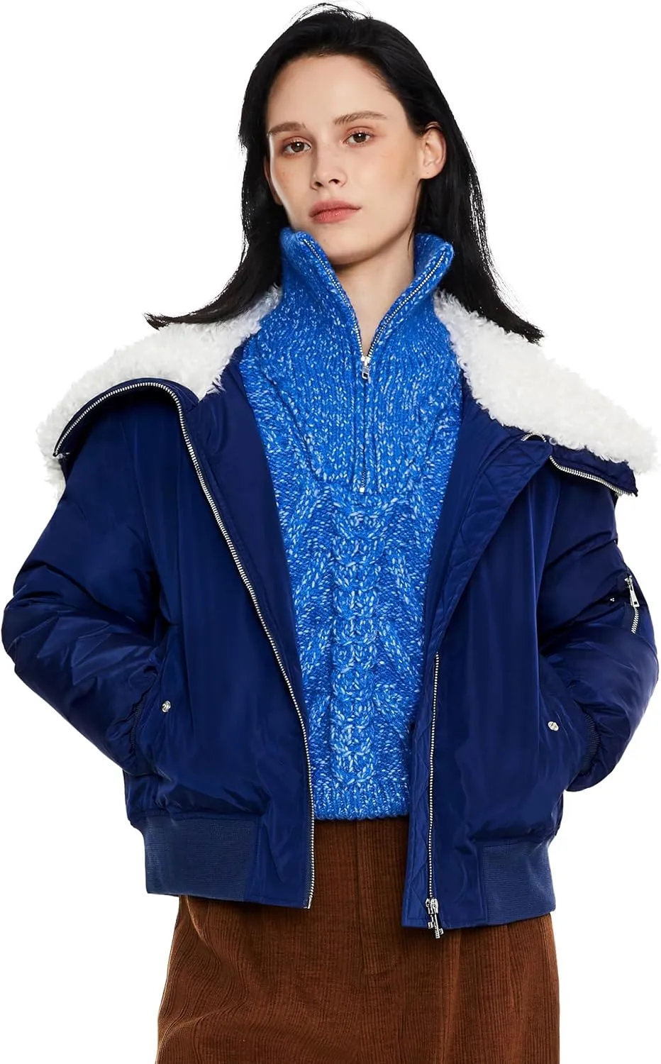 Orolay Women's Winter Bomber Jacket - Fleece Lined Hooded Parka Cropped Warm Coat