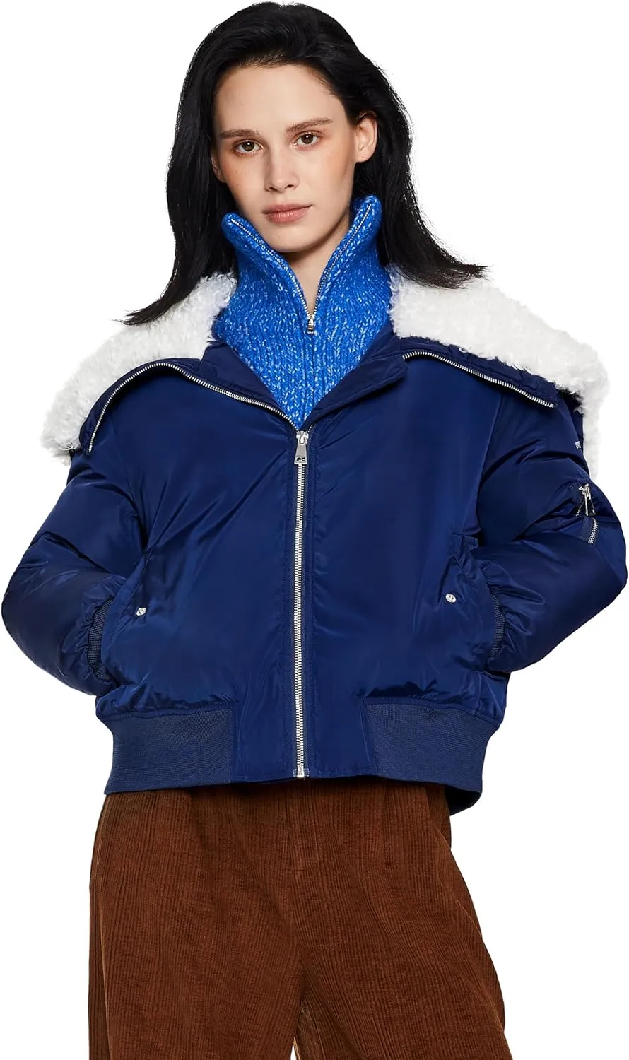 Orolay Women's Winter Bomber Jacket - Fleece Lined Hooded Parka Cropped Warm Coat