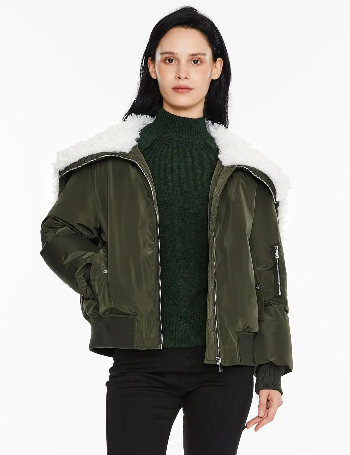 Orolay Women's Winter Bomber Jacket - Fleece Lined Hooded Parka Cropped Warm Coat