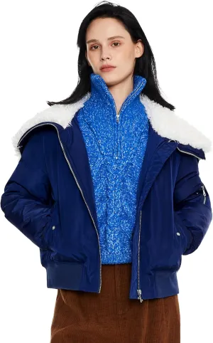 Orolay Women's Winter Bomber Jacket - Fleece Lined Hooded Parka Cropped Warm Coat