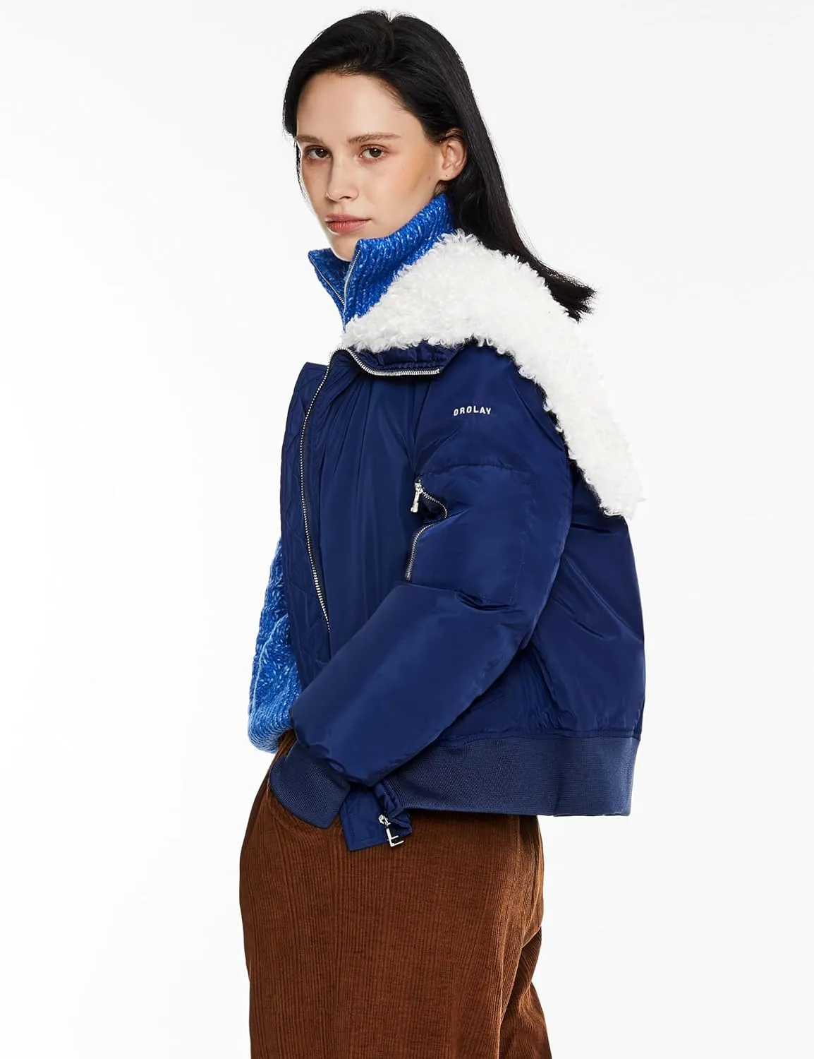 Orolay Women's Winter Bomber Jacket - Fleece Lined Hooded Parka Cropped Warm Coat