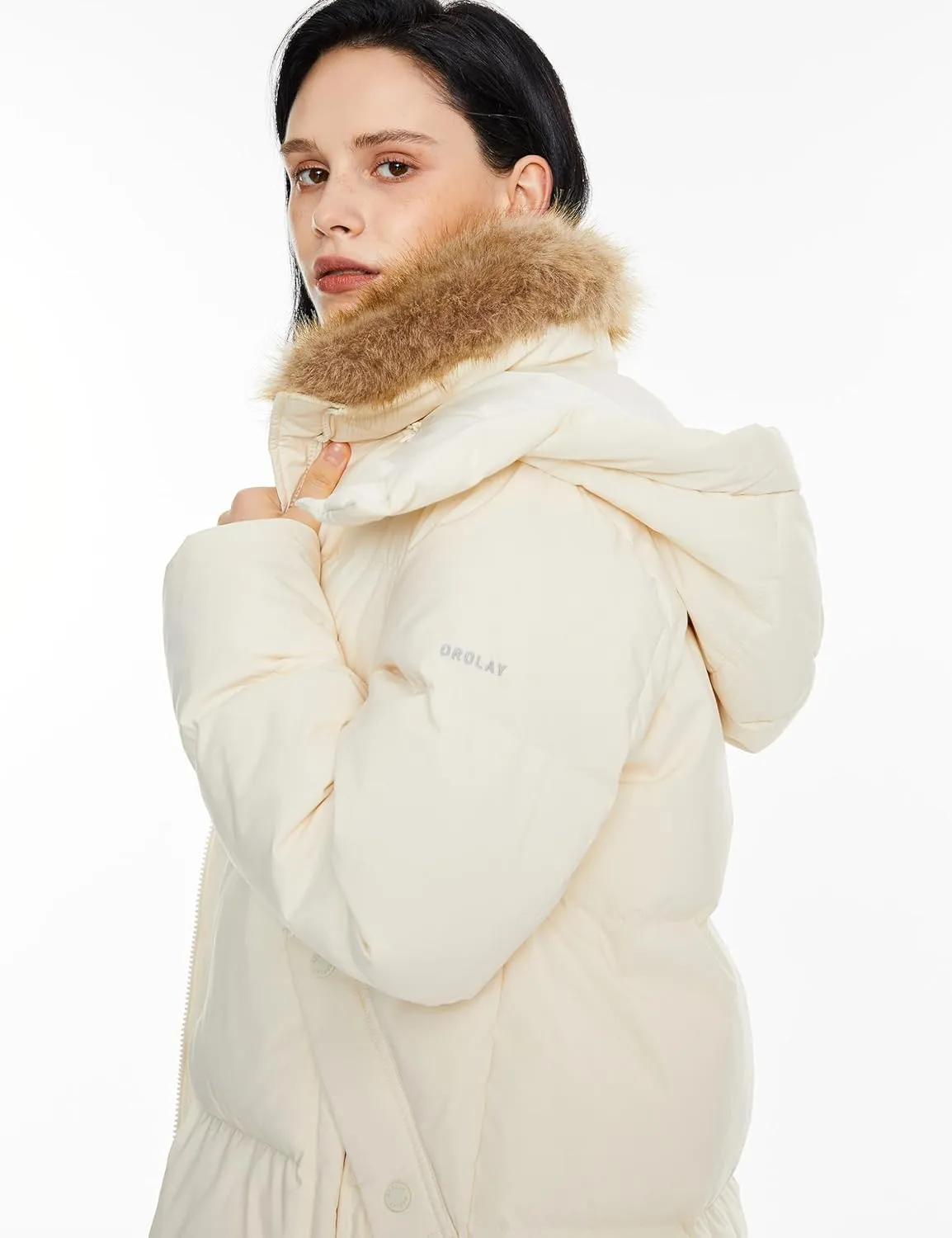 Orolay Women's Winter Thicken Puffer Jacket with Removable Faux Fur Hood Mid-Length Down Coat