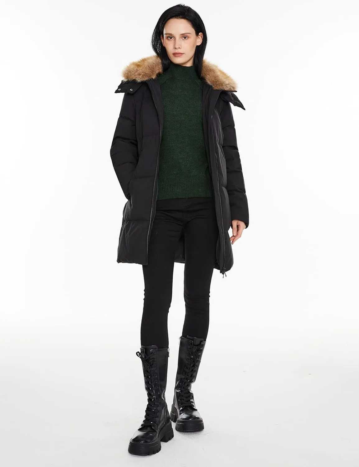 Orolay Women's Winter Thicken Puffer Jacket with Removable Faux Fur Hood Mid-Length Down Coat