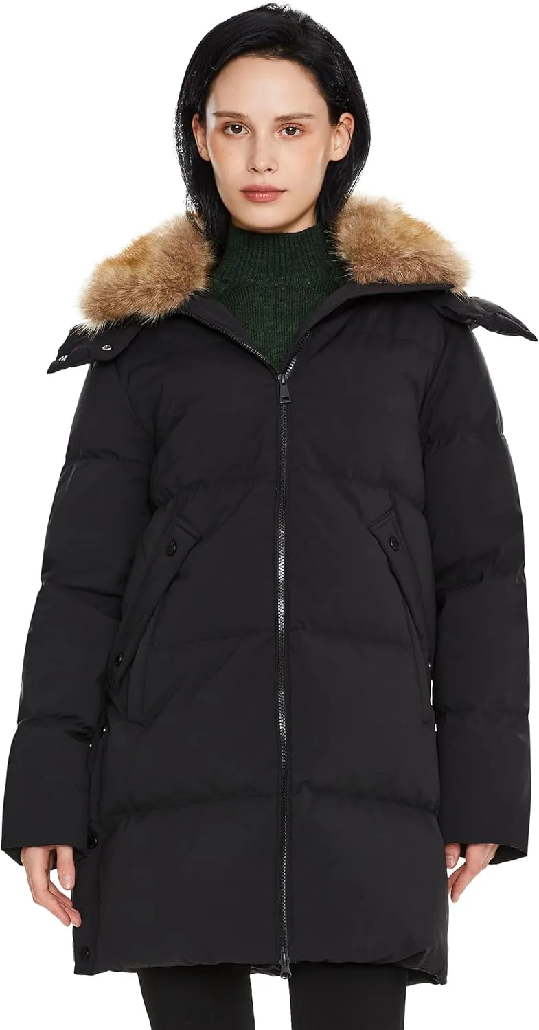 Orolay Women's Winter Thicken Puffer Jacket with Removable Faux Fur Hood Mid-Length Down Coat