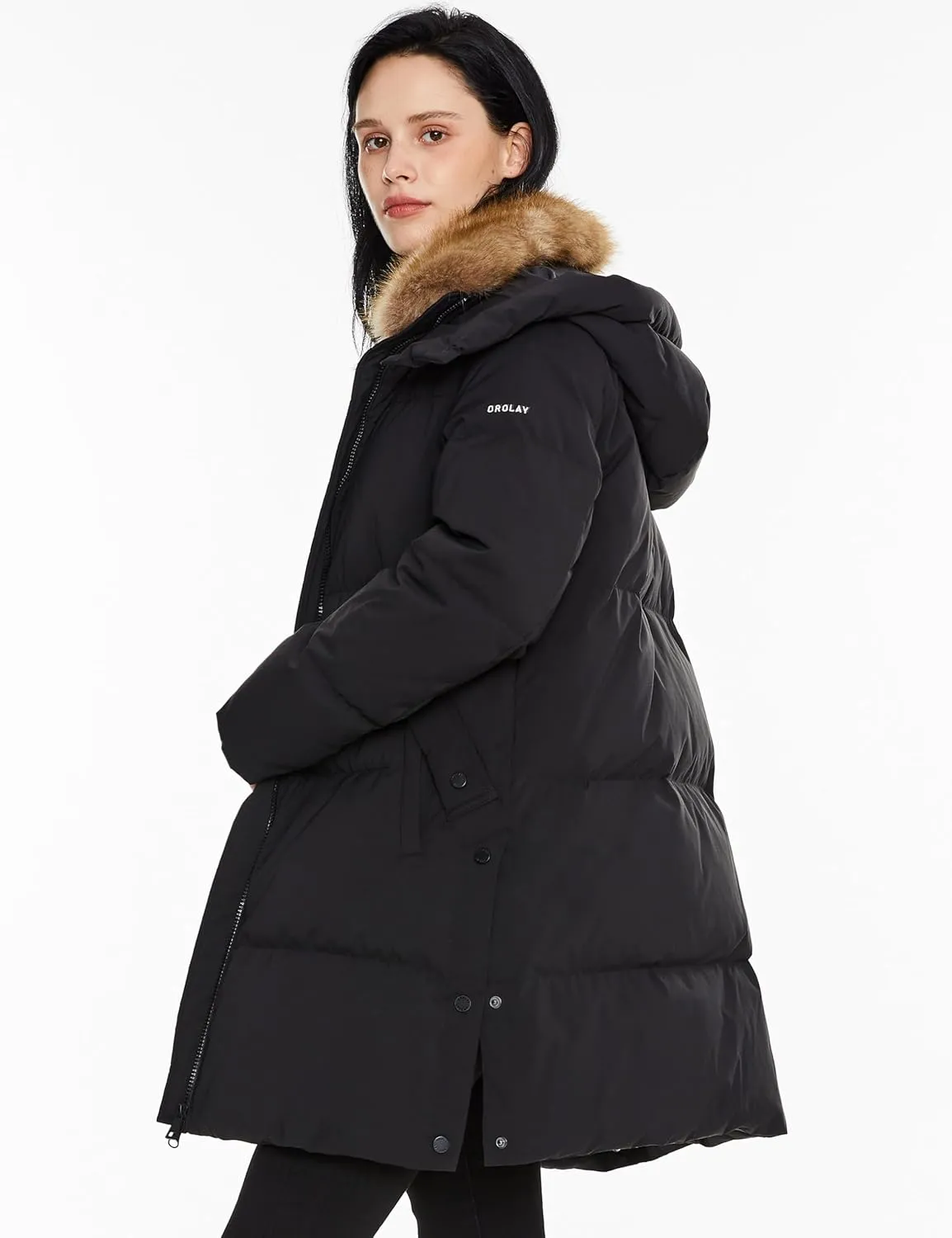 Orolay Women's Winter Thicken Puffer Jacket with Removable Faux Fur Hood Mid-Length Down Coat