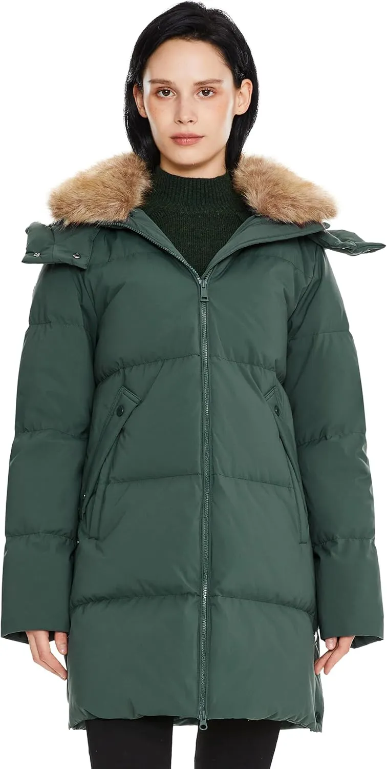 Orolay Women's Winter Thicken Puffer Jacket with Removable Faux Fur Hood Mid-Length Down Coat