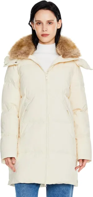 Orolay Women's Winter Thicken Puffer Jacket with Removable Faux Fur Hood Mid-Length Down Coat