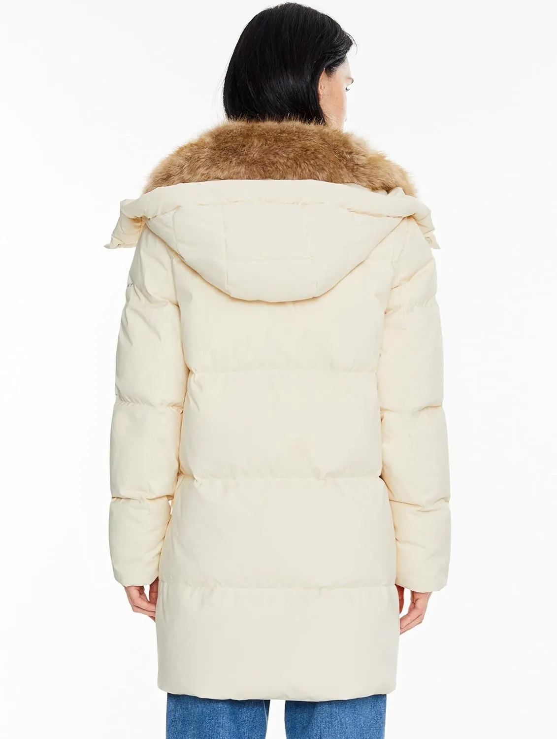 Orolay Women's Winter Thicken Puffer Jacket with Removable Faux Fur Hood Mid-Length Down Coat