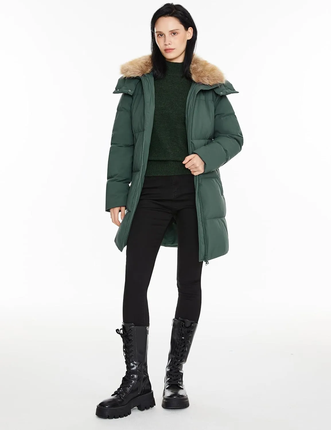 Orolay Women's Winter Thicken Puffer Jacket with Removable Faux Fur Hood Mid-Length Down Coat