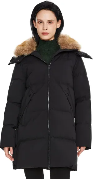 Orolay Women's Winter Thicken Puffer Jacket with Removable Faux Fur Hood Mid-Length Down Coat
