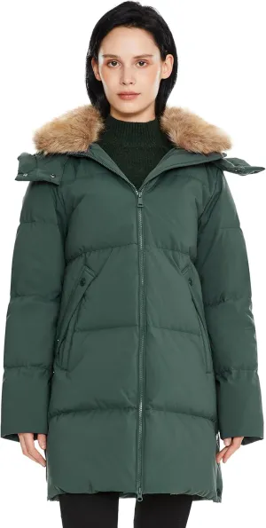 Orolay Women's Winter Thicken Puffer Jacket with Removable Faux Fur Hood Mid-Length Down Coat
