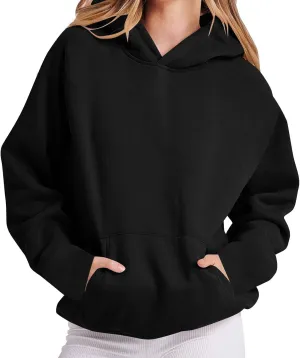 Oversized Hoodie For Womens Solid Color Sweatshirts Long Sleeve Fleece Pullover with Pocket Trendy Fall Outfits