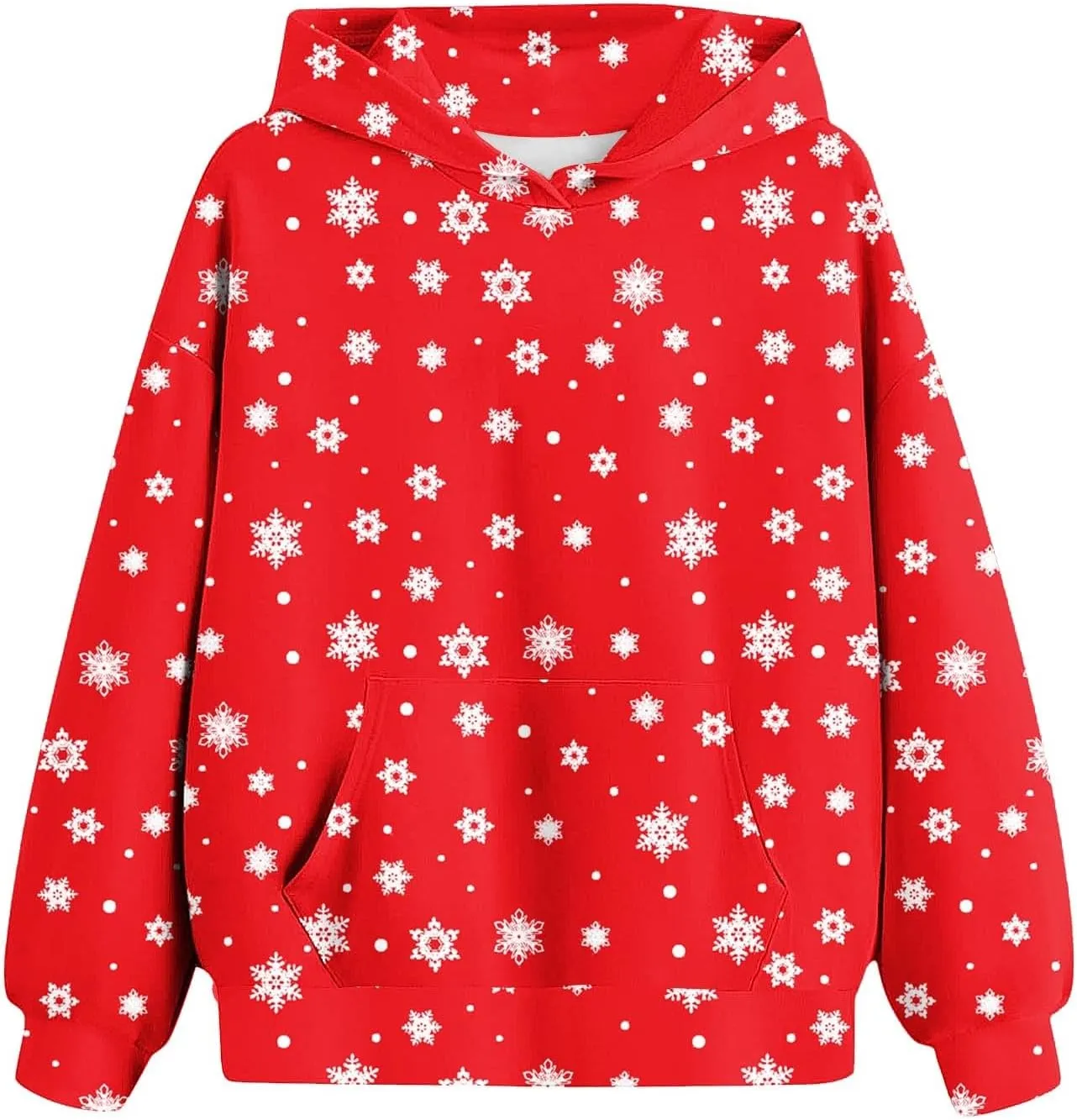 Oversized Hoodies For Teen Girls Boys Christmas Sweatshirts Snowflake Print Pullover Tops With Pocket 2-13 Years