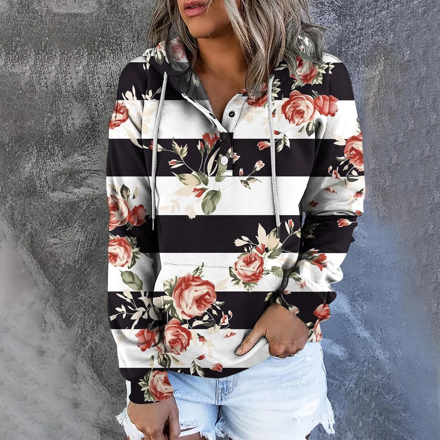 Oversized Hoodies for Women Fall Fashion Button Down Loose Fit Sweatshirt Long Sleeve Cute Drawstring Workout Hoodie