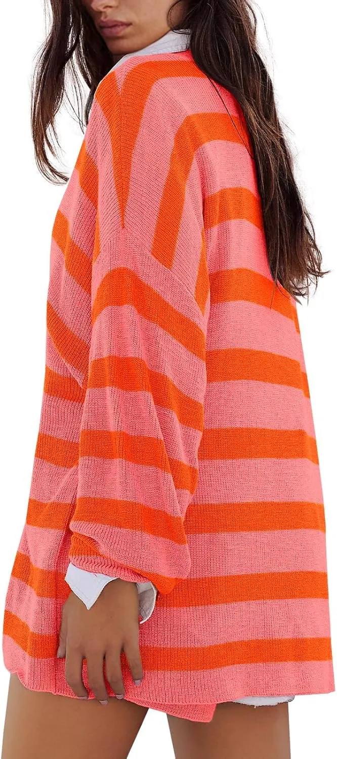Panadila Womens Striped Sweater Set Oversized Lounge Sets Matching Pajamas Long Sleeve Sweater Top and Shorts