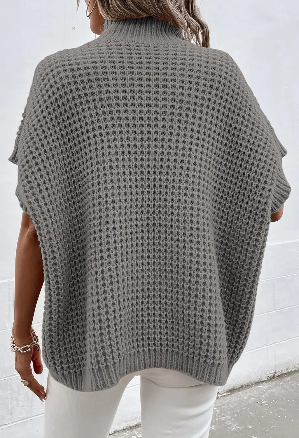 Pink Queen Women's Mock Neck Batwing Short Sleeve Loose Oversized Knit Pullover Sweater Jumper Tops
