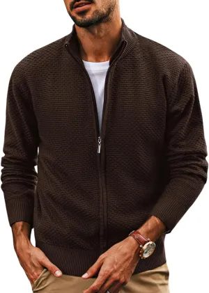 PJ PAUL JONES Men's Full Zip Cardigan Sweaters Casual Stand Collar Cardigan Slim Fit Knitted Sweater