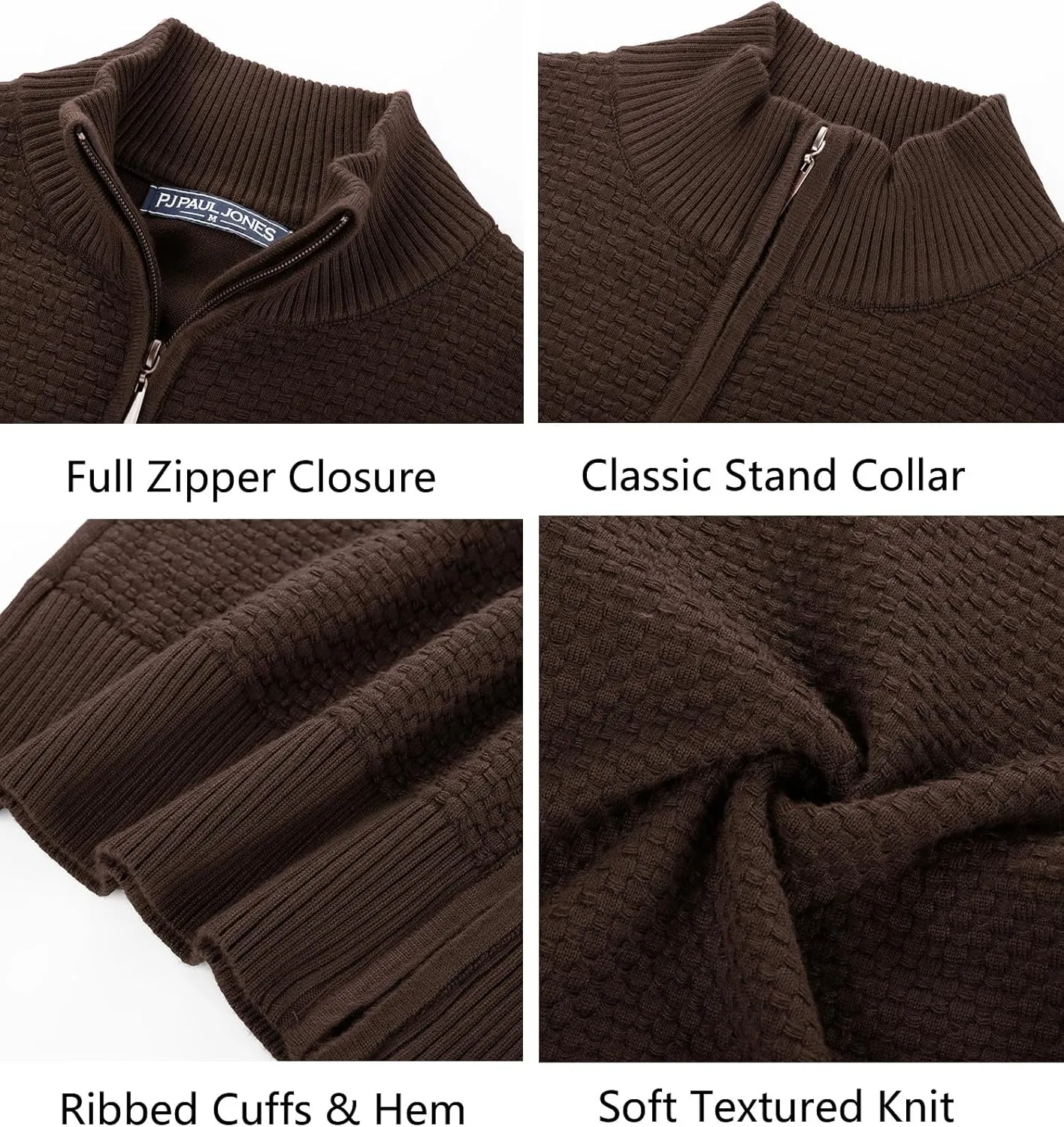 PJ PAUL JONES Men's Full Zip Cardigan Sweaters Casual Stand Collar Cardigan Slim Fit Knitted Sweater