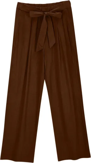 Plus Size Paperbag Pants for Women Trendy Cotton Linen Wide Leg Pants Summer Vacation Boho Comfy Trousers