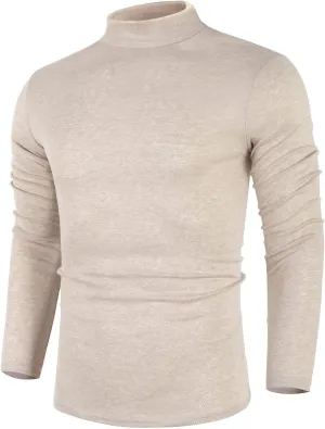 Poriff Men's Casual Mock Neck Tops Long Sleeve Slim Fit Turtleneck Pullover Sweaters