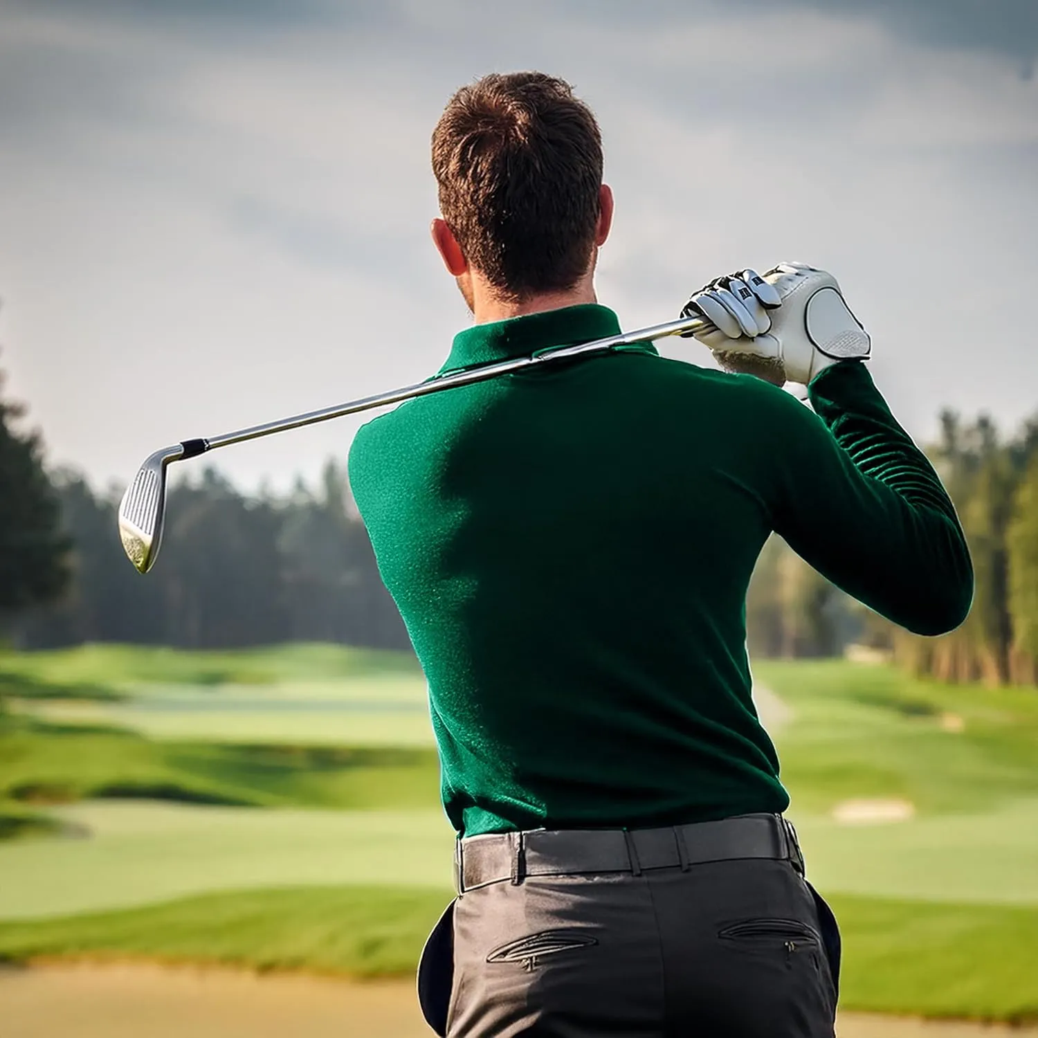 Premium Wear Long Sleeve Polo Shirt for Men, Cotton-Blend Fabric Golf Shirt with Collar, 3-Button Placket, Stain Guard
