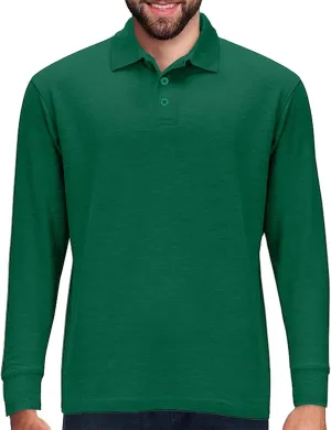 Premium Wear Long Sleeve Polo Shirt for Men, Cotton-Blend Fabric Golf Shirt with Collar, 3-Button Placket, Stain Guard