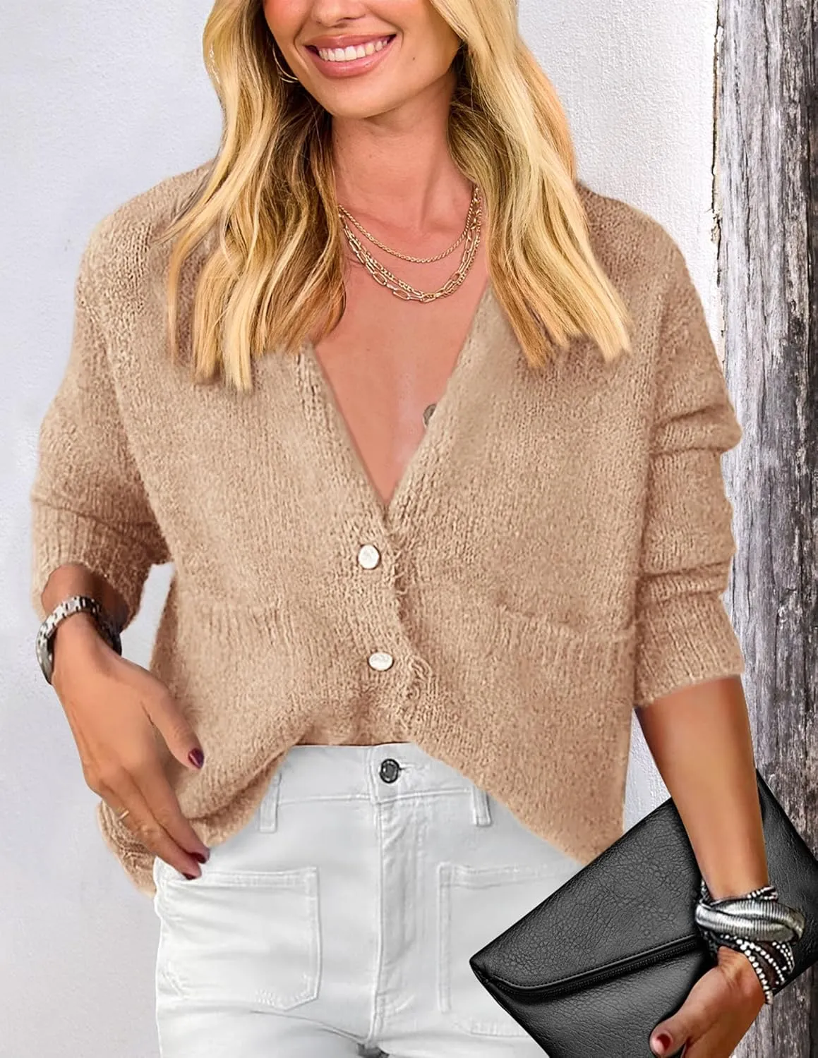 PRETTYGARDEN Women's Knit Cardigan Sweaters Casual Long Sleeve Open Front Button Up Ribbed Fall Spring Sweater Jackets