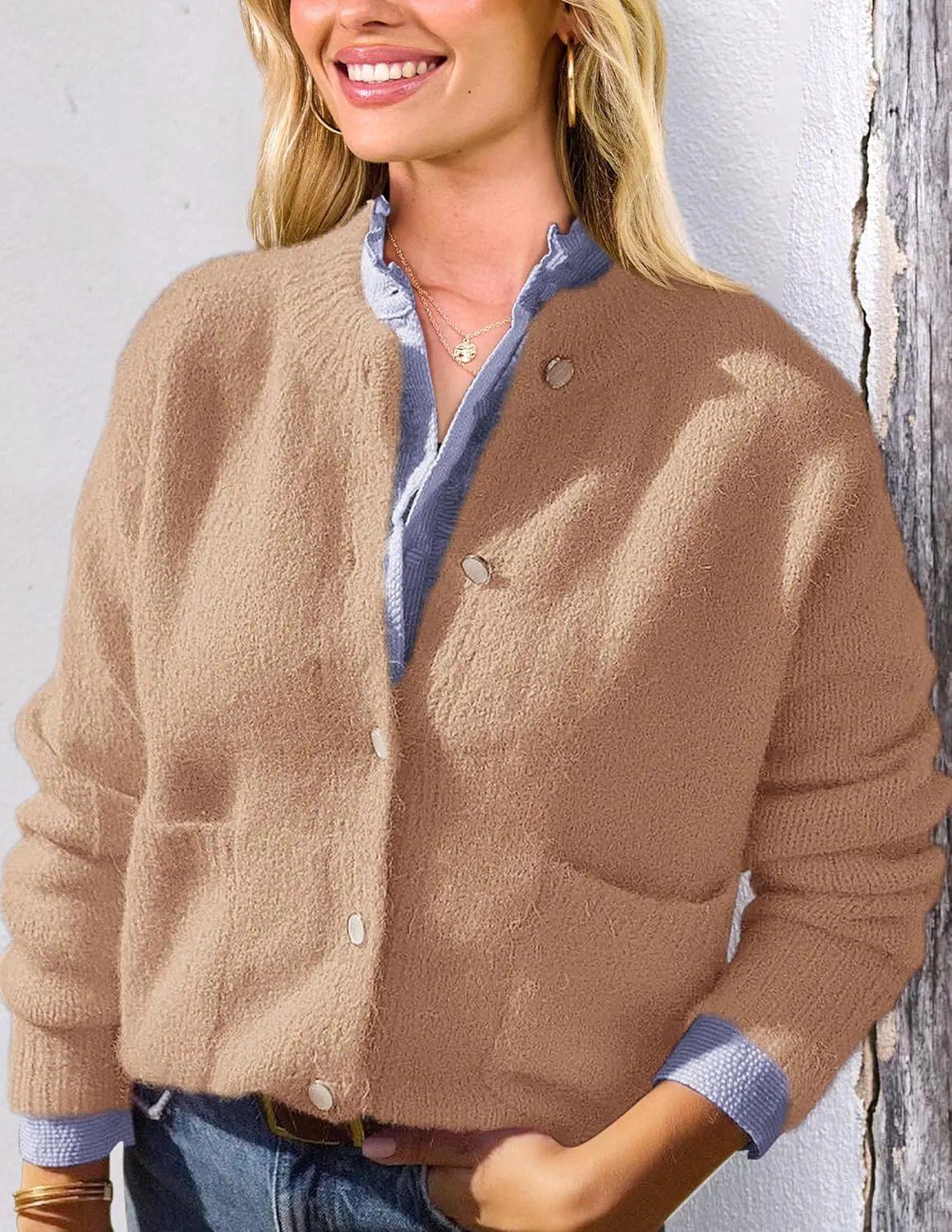 PRETTYGARDEN Women's Knit Cardigan Sweaters Casual Long Sleeve Open Front Button Up Ribbed Fall Spring Sweater Jackets