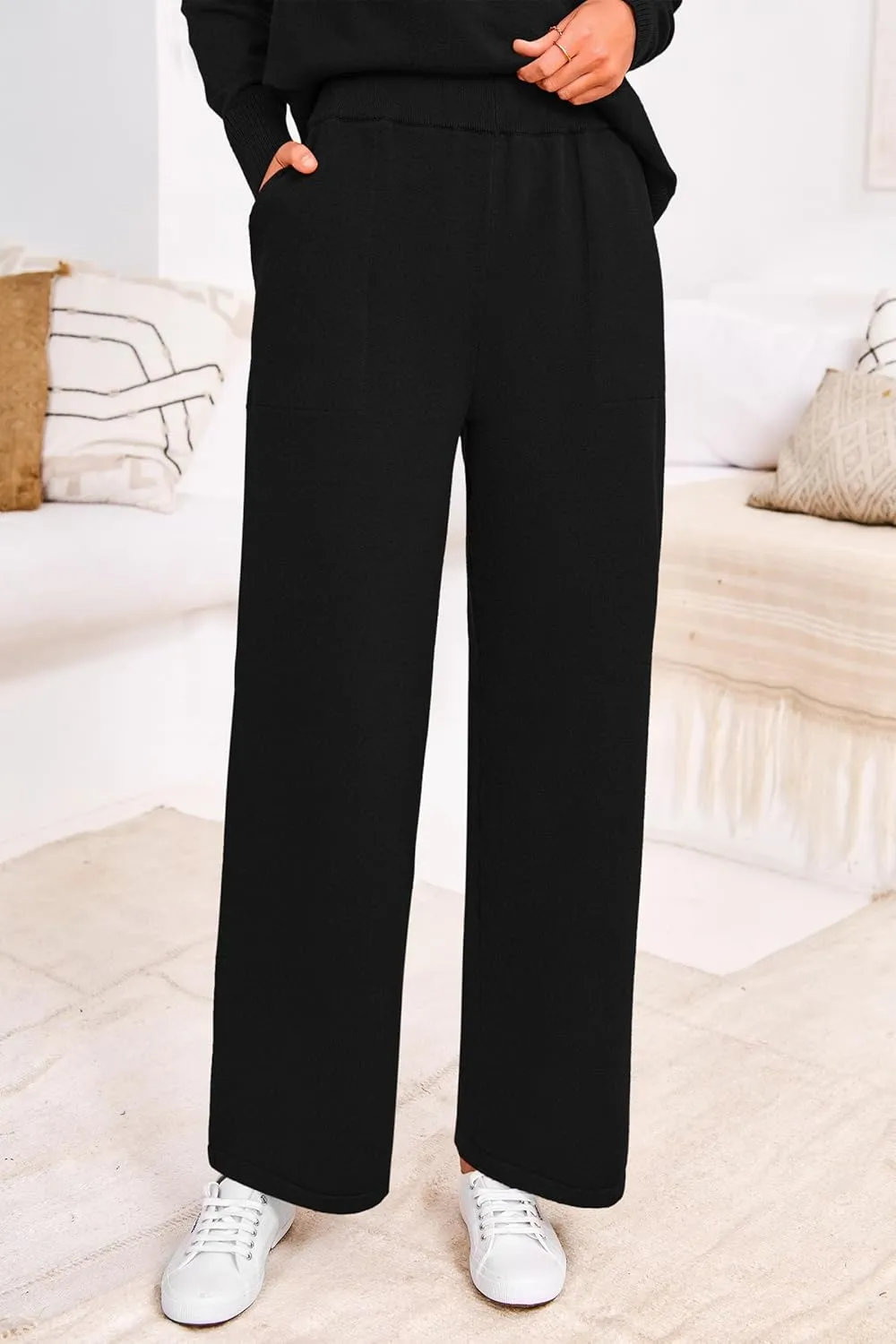 PRETTYGARDEN Women's Winter Two Piece Matching Sweater Lounge Sets Knit Long Sleeve Pullover Tops Wide Leg Pants Tracksuits