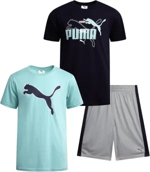 PUMA Boys' Active Shorts Set - 3 Piece Performance T-Shirt, Dry Fit Tank Top, and Gym Shorts - Activewear Set for Boys (4-16)