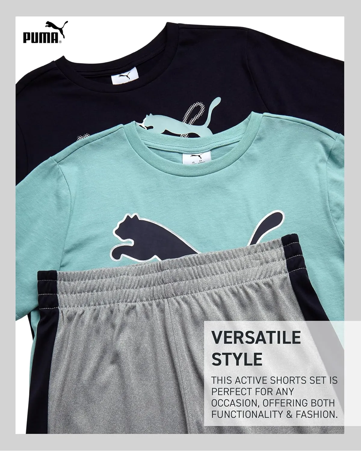 PUMA Boys' Active Shorts Set - 3 Piece Performance T-Shirt, Dry Fit Tank Top, and Gym Shorts - Activewear Set for Boys (4-16)