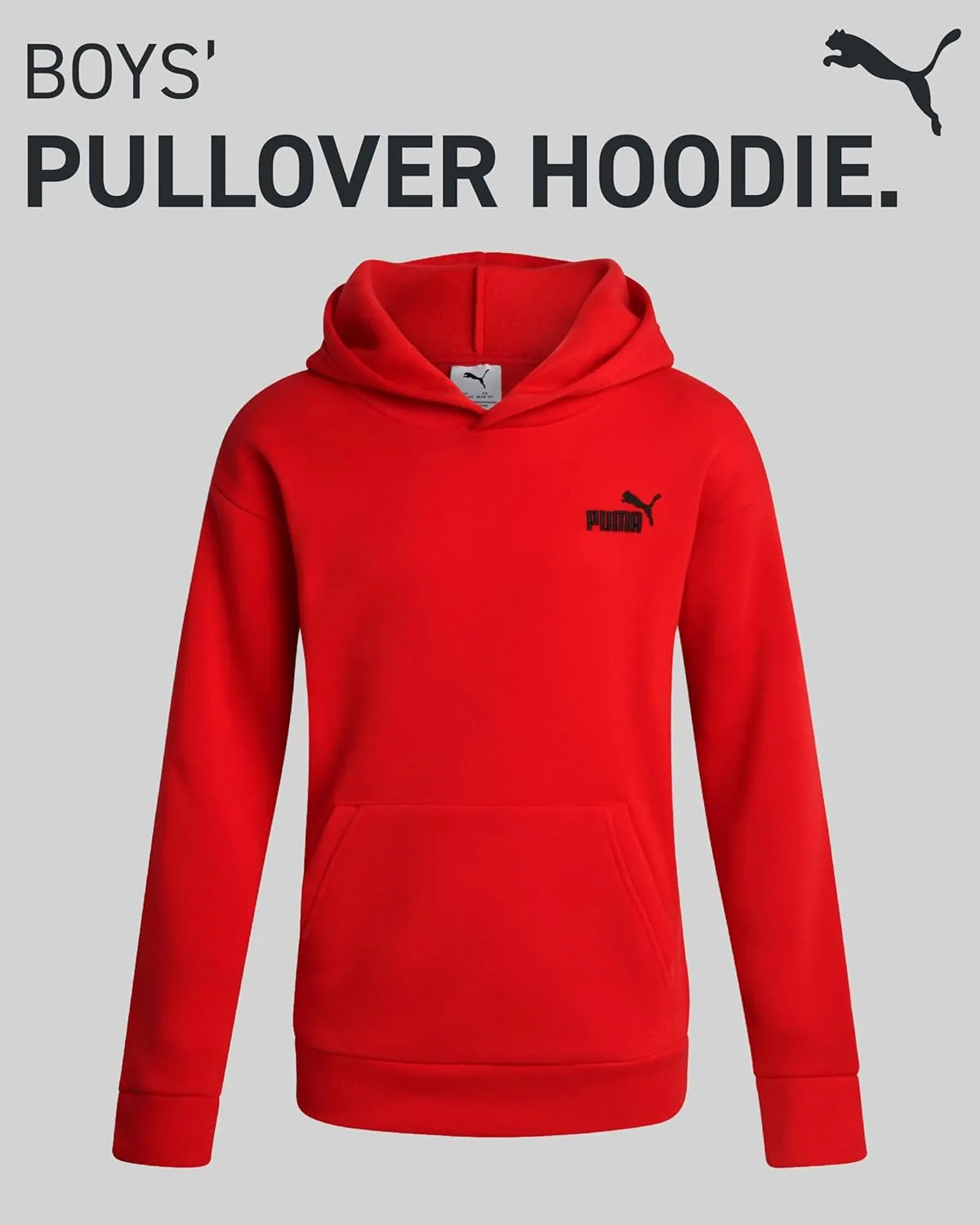 PUMA Boys' Hoodie - Fleece Pullover Basic Athletic Performance Small Chest Logo Sweatshirt for Boys (Sizes: 8-20)