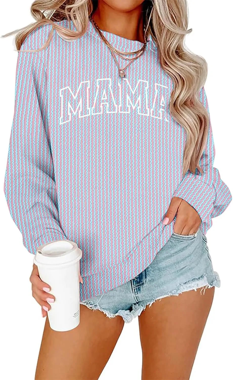 QLIPIN Mama Sweatshirt Women Mom Life T Shirt Mommy Mom Crewneck Pullover Tops Casual Mama Letter Print Long Sleeve Shirt