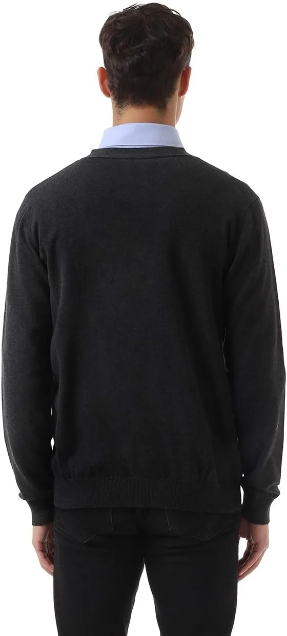 QUALFORT Men's 100% Cotton Cardigan Sweater Casual V-Neck Button Down Knitted Outerwear with Pockets