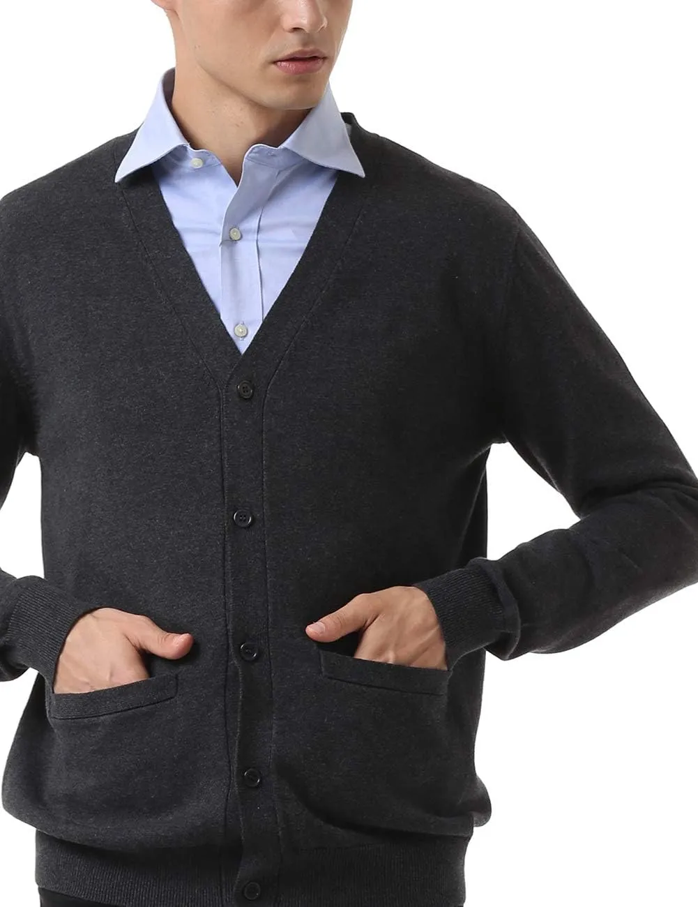 QUALFORT Men's 100% Cotton Cardigan Sweater Casual V-Neck Button Down Knitted Outerwear with Pockets