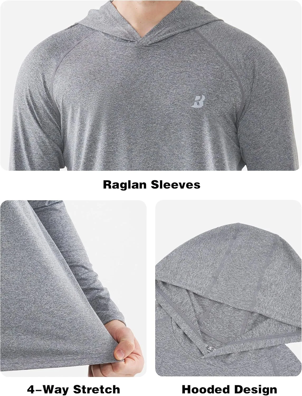 Roadbox Men's UPF 50  Fishing Shirts, Long Sleeve UV Sun Protection SPF Hoodie, Quick Dry Swim Rash Guard for Outdoor Hiking