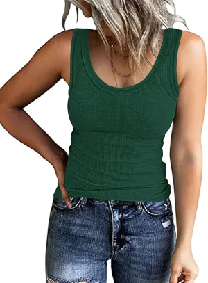 Roselux Womens Sleeveless Scoop Neck Ribbed Knit Fitted Tank Tops Basic Camis Tight Shirts