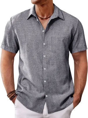 Runcati Mens Button Down Linen Shirt Short Sleeve Casual Summer Beach Wedding Tops