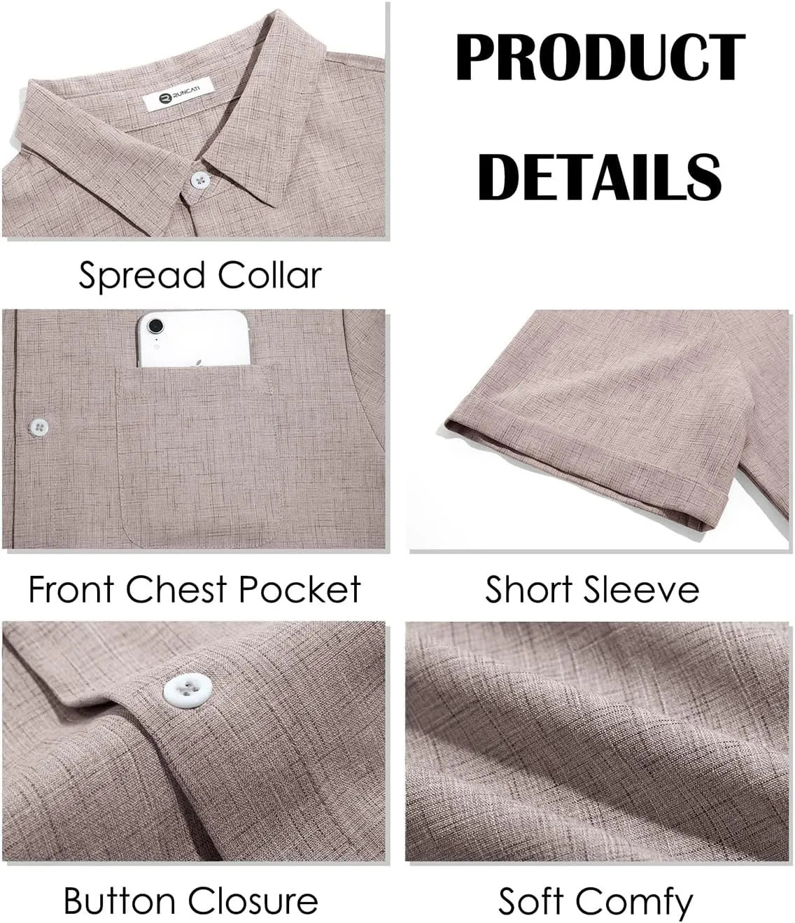 Runcati Mens Button Down Linen Shirt Short Sleeve Casual Summer Beach Wedding Tops