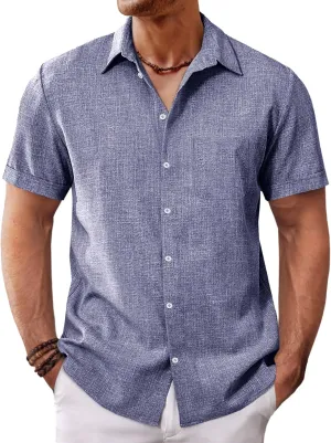 Runcati Mens Button Down Linen Shirt Short Sleeve Casual Summer Beach Wedding Tops