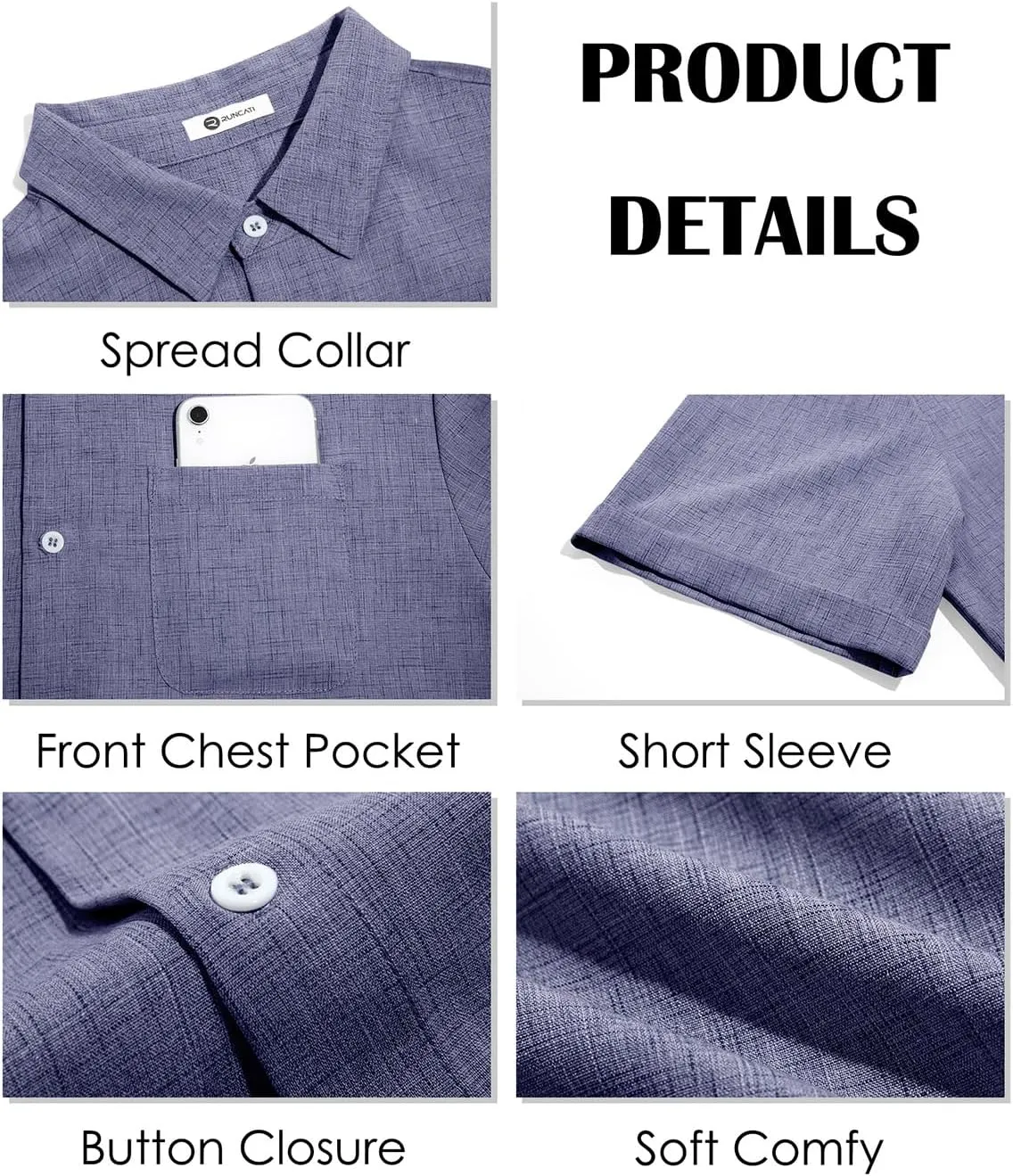 Runcati Mens Button Down Linen Shirt Short Sleeve Casual Summer Beach Wedding Tops